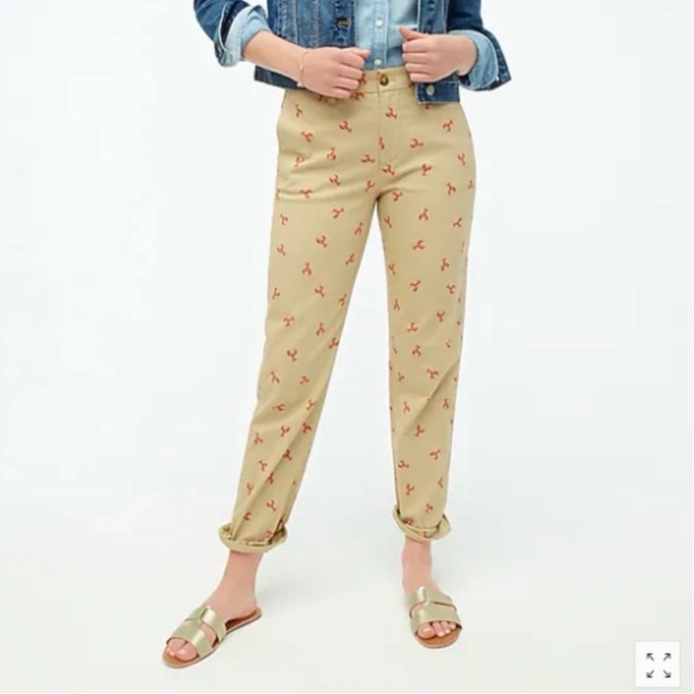 J.Crew High Rise Girlfriend Chino Lobster Print Khaki Pants 6 - Picture 2 of 9